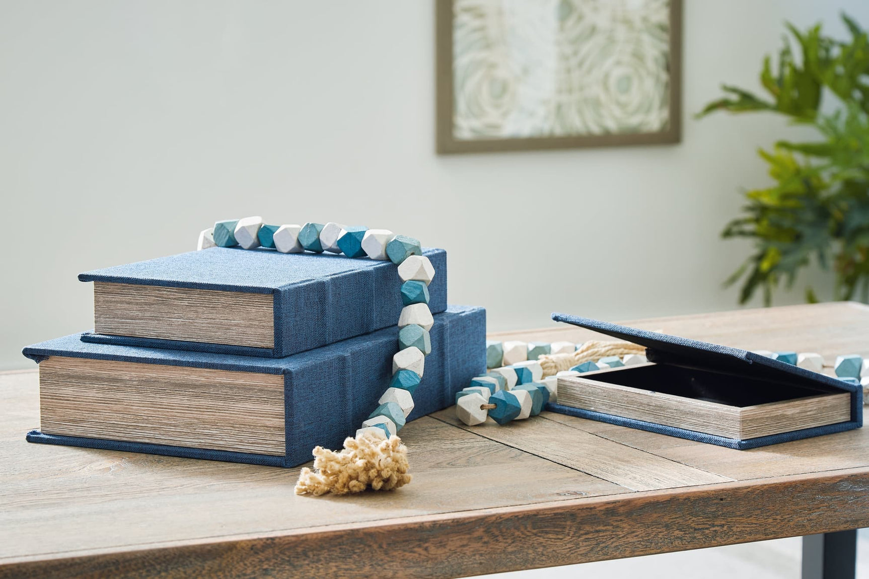 Jolina Blue Box Set closed showing blue woven fabric cover
