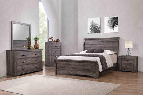 Coralee Gray Upholstered Sleigh Bedroom Set main view showing full bed