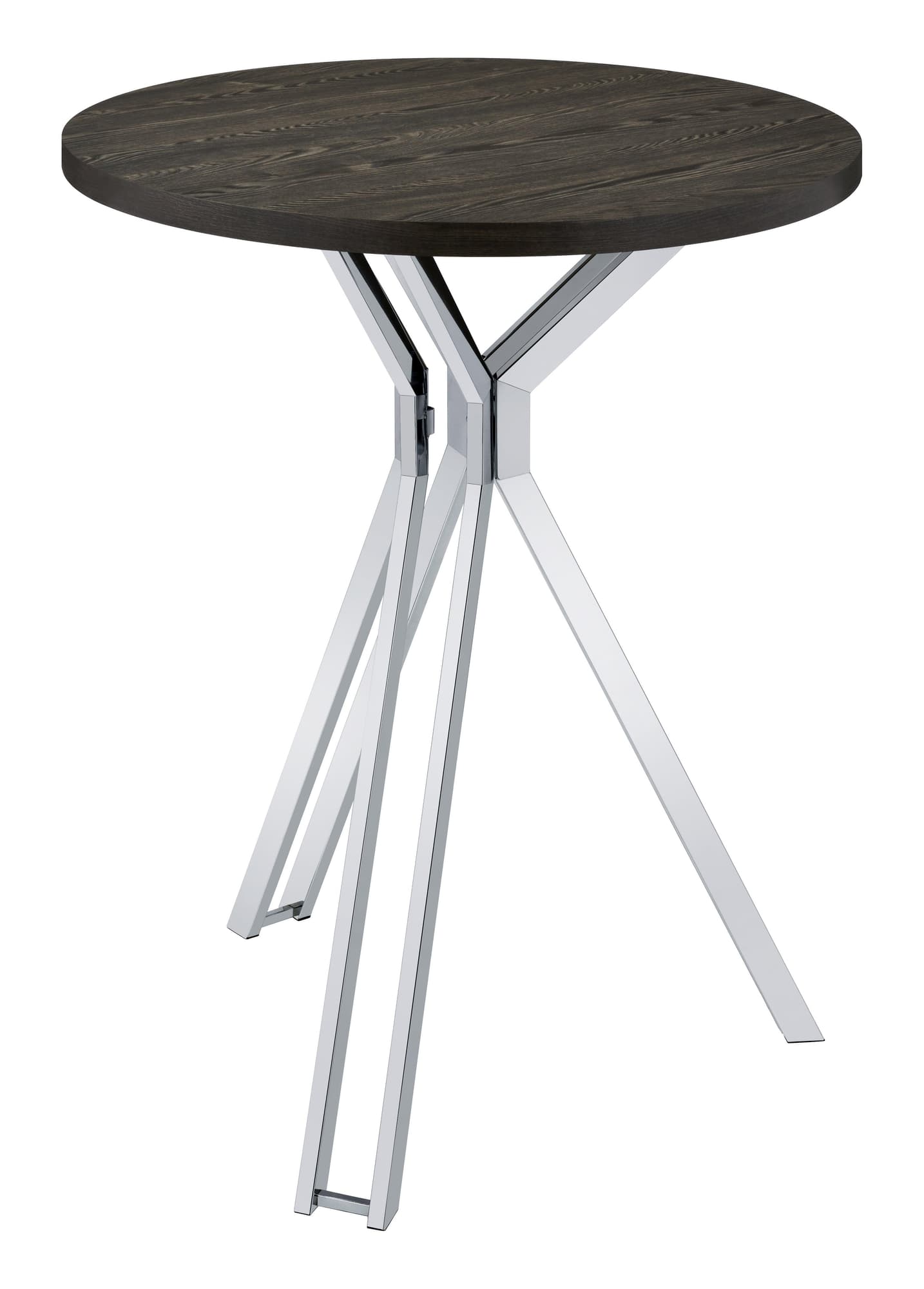 Edgerton round bar table viewed from above showing dark oak wood top