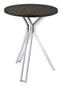 Edgerton round bar table viewed from above showing dark oak wood top