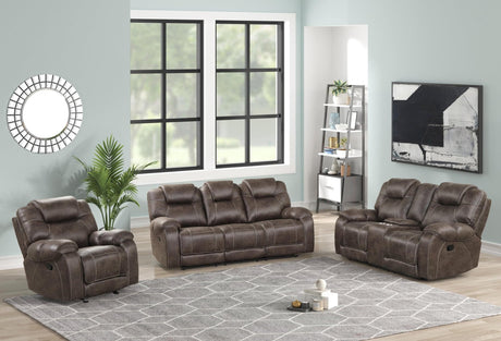 Madrid Chocolate Rustic Leather 3-Piece Reclining Set front view