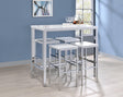 Natividad 5-Piece Bar Set with white high gloss table and four matching stools with chrome legs