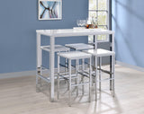 Natividad 5-Piece Bar Set with white high gloss table and four matching stools with chrome legs