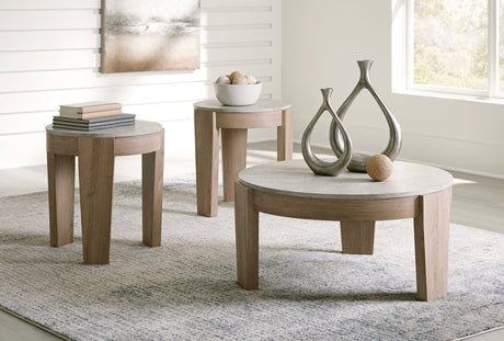 Guystone Light Brown Table Set of 3 - front angle view