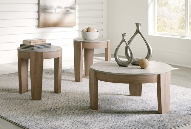 Guystone Light Brown Table Set of 3 - front angle view