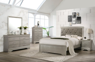 Amalia Silver Faux Leather Tufted Upholstered Panel Bedroom Set main view