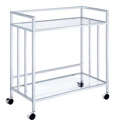 Cara Rectangular Glass Bar Cart Chrome angled view