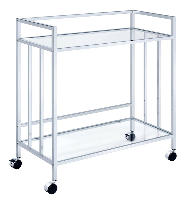 Cara Rectangular Glass Bar Cart Chrome angled view