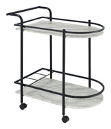 Desiree black bar cart with casters and wine rack front view