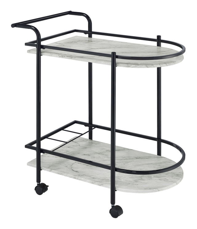 Desiree black bar cart with casters and wine rack front view