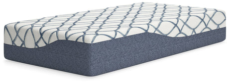 12 Inch Chime Elite 2.0 Twin Mattress angled view showing white blue cover