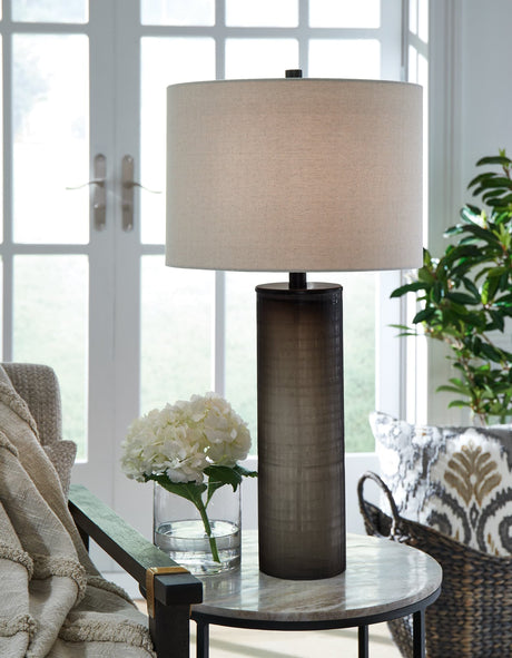 Dingerly Brown Glass Table Lamp front view showing carved frosted glass base