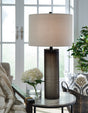 Dingerly Brown Glass Table Lamp front view showing carved frosted glass base