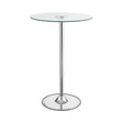 Thea LED Bar Table front view with chrome base and clear glass top