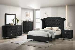 Lucinda black velvet wingback upholstered tufted panel bed front view