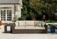 Coastline Bay brown outdoor sofa angled view