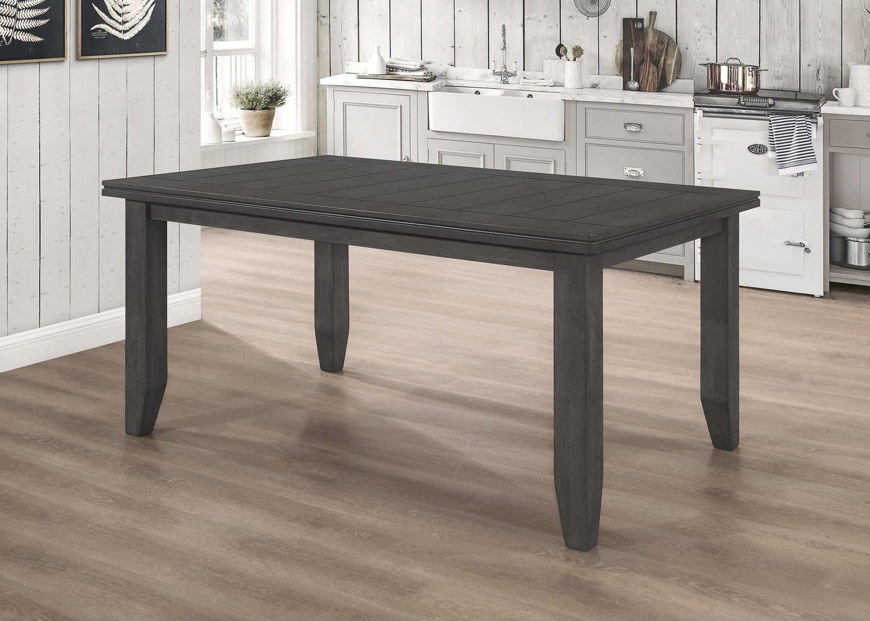 Dalila rectangular plank top dining table dark grey - front view