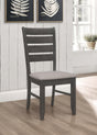 Dalila Ladder Back Side Chair set of 2 in grey fabric with dark grey wood frame front view