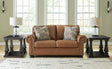 Carianna caramel leather loveseat front angled view