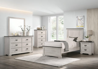 Leighton Cream Brown Wood Panel Bedroom Set main bed view