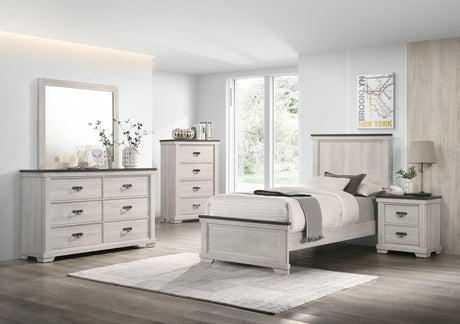 Leighton Cream Brown Wood Panel Bedroom Set main bed view