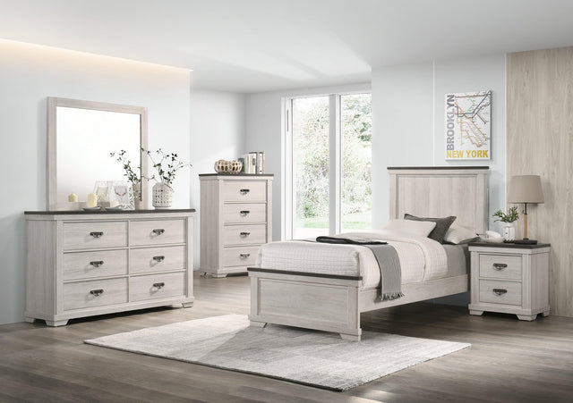 Leighton Cream Brown Wood Panel Bedroom Set main bed view