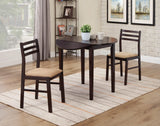 G130005 main view of circular dining table and two tan microfiber chairs