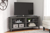 Arlenbry Gray modern corner TV stand angled view