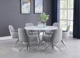 Main view of Abby circular white and chrome dining room set with lazy susan and swivel chairs