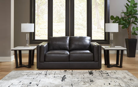 Amiata Onyx Leather Loveseat front view