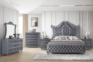 Main view of Cameo Gray Velvet Upholstered Tufted Panel Bedroom Set bed