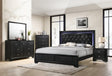main view of Micah Black LED Fabric Upholstered Tufted Panel Bedroom Set bed