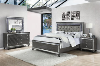 Refino Gray LED Upholstered Tufted Panel Bedroom Set side view bed