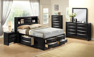 Emily Black Storage Platform Bedroom Set main view with bed and storage drawers
