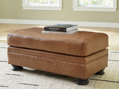 Carianna Caramel Leather Ottoman angled front view