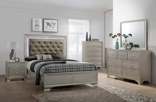 Lyssa Champagne Faux Fabric Upholstered Tufted Panel Bed main view