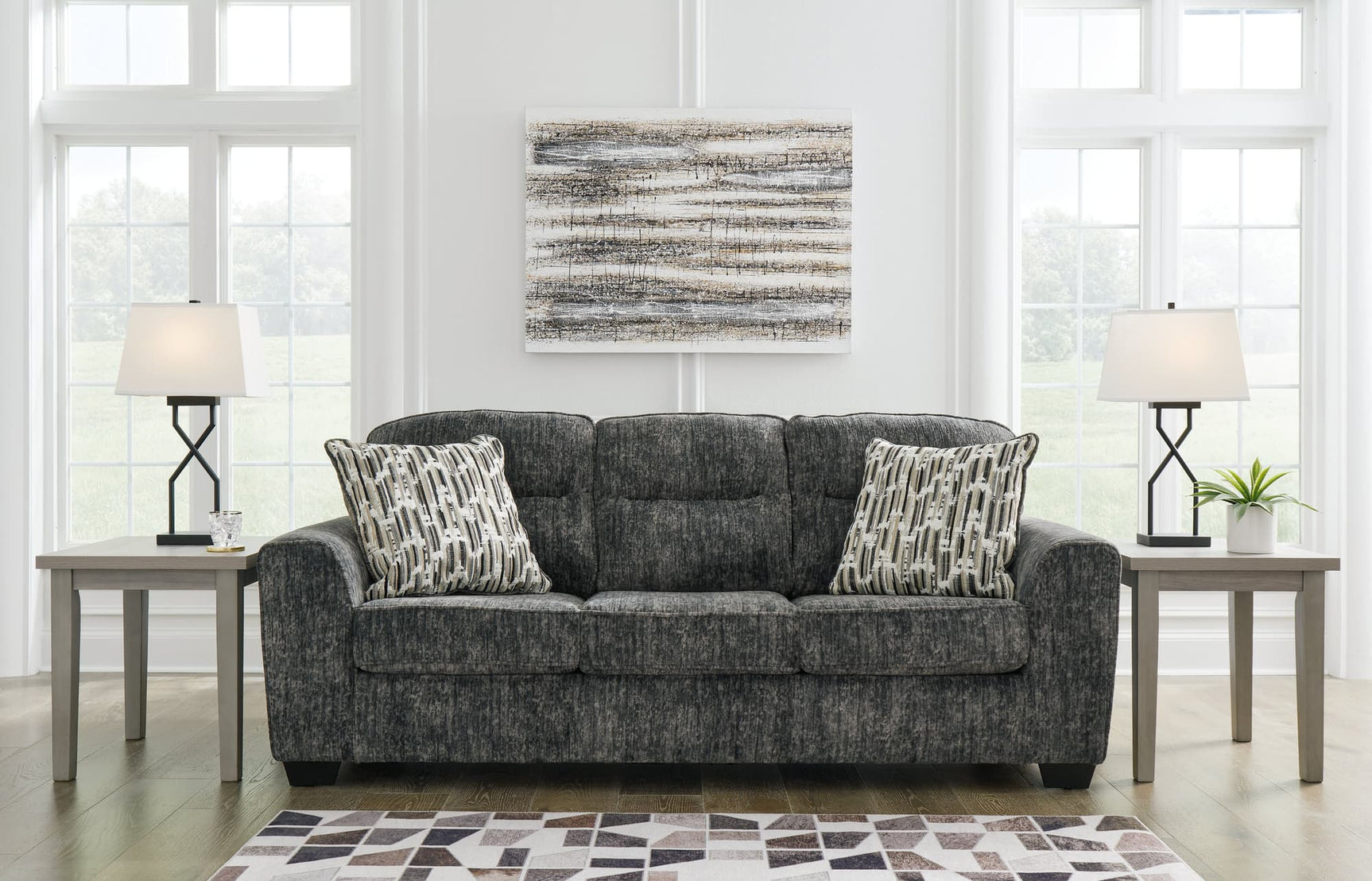 Lonoke Gunmetal Velvet Sofa front view