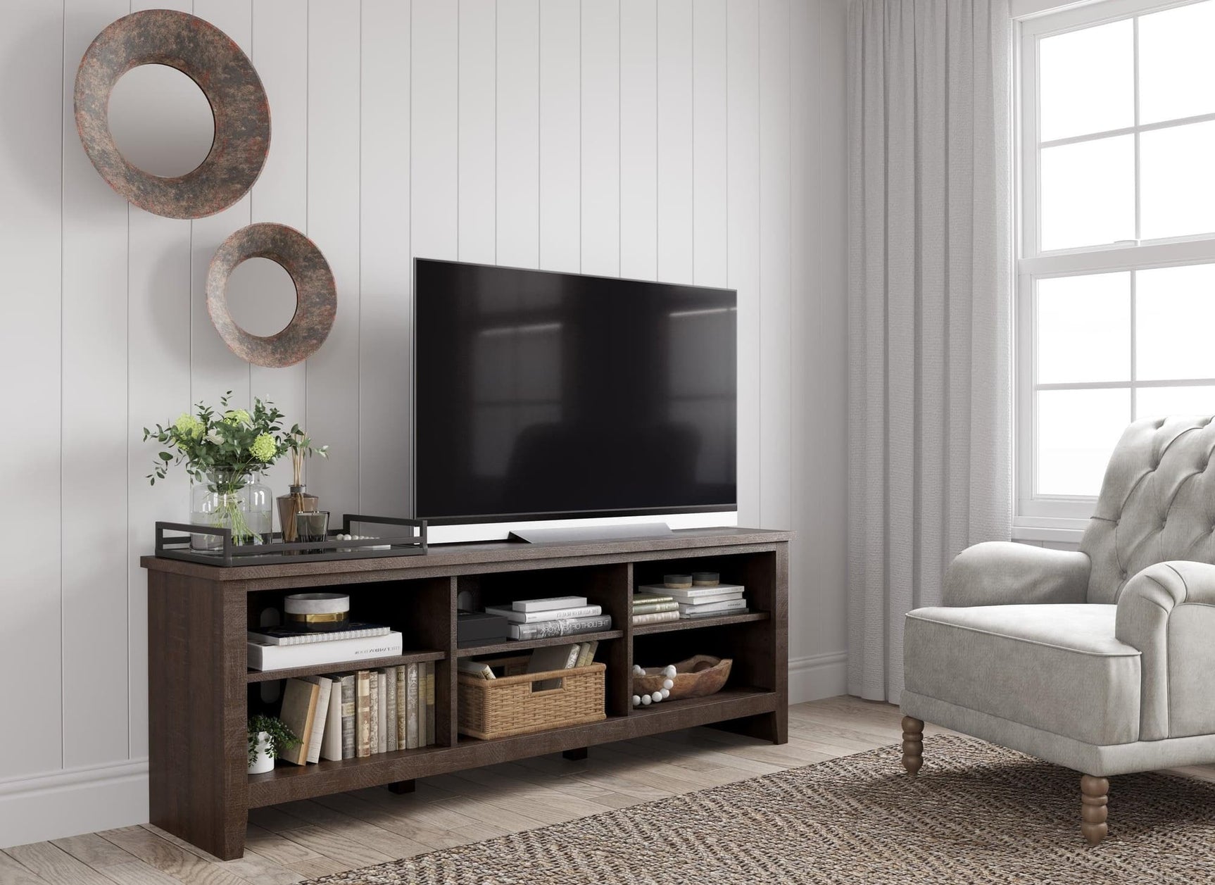 Arlenbry Large Brown Solid Wood TV Stand front view