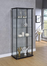 Delphinium 5-Shelf Glass Curio Cabinet front view with black frame
