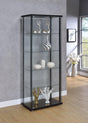 Delphinium 5-Shelf Glass Curio Cabinet front view with black frame