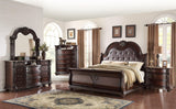 Main view of Stanley Cherry Brown fabric upholstered tufted sleigh bed