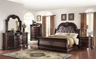 Main view of Stanley Cherry Brown fabric upholstered tufted sleigh bed