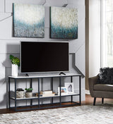 Donneste black modern TV stand with cabinet angle view