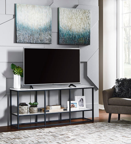 Donneste black modern TV stand with cabinet angle view