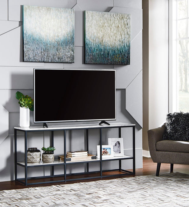 Donneste black modern TV stand with cabinet angle view
