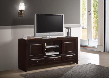 Emily TV Stand dark cherry finish front view