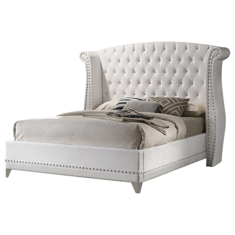 Barzini King Wingback Tufted Upholstered Bed White front view