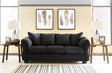 Darcy black velvet upholstered full-size sofa sleeper with metal frame and plush cushions