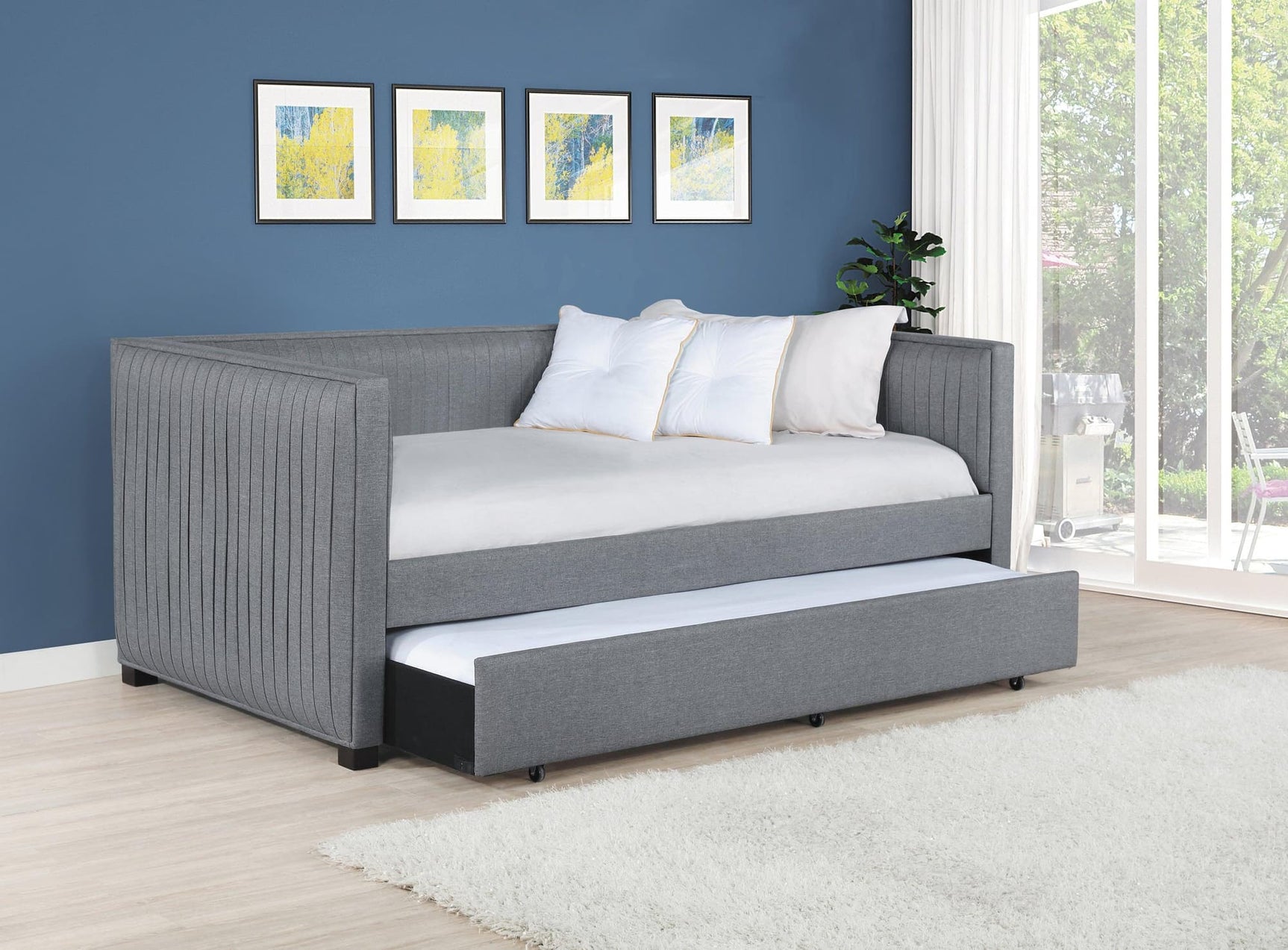 Brodie Grey Upholstered Twin Daybed with Trundle front view