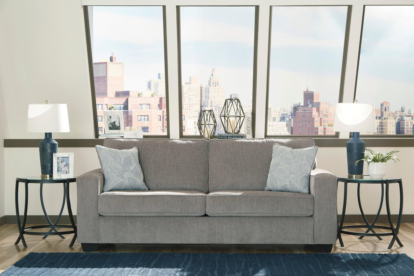 Ashley Altari gray fabric queen sleeper sofa angled view